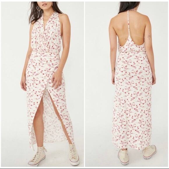 Free People Daria Floral Print Halter Maxi Dress NWT White/Red Size Medium - Picture 1 of 6